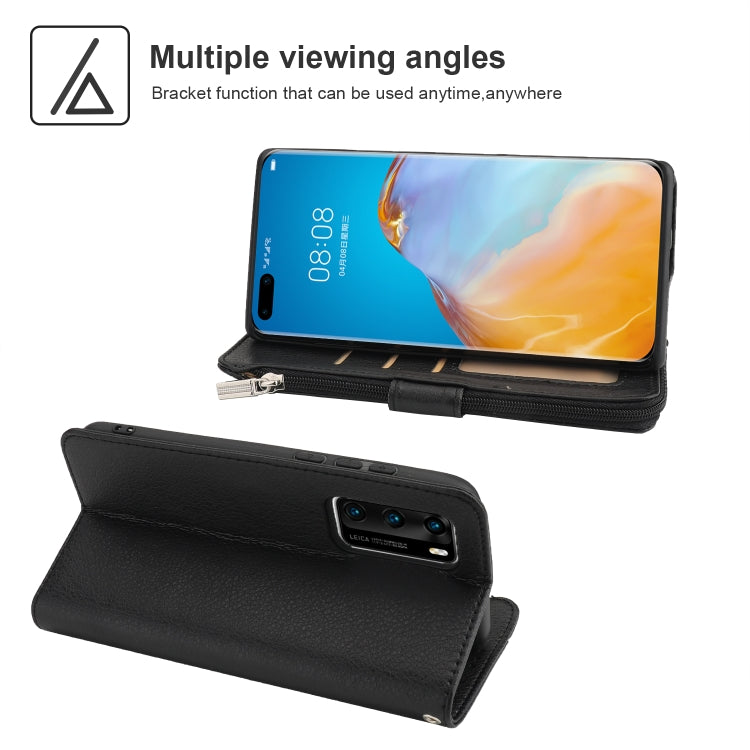 For Huawei P40 Microfiber Zipper Horizontal Flip Leather Case(Black) - free shipping - PMC TechLife - Order now!