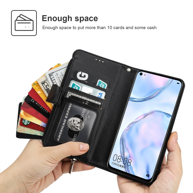For Huawei P40 Lite / nova 6 SE Microfiber Zipper Horizontal Flip Leather Case(Black) - Huawei Cases by PMC TechLife | Online Shopping South Africa | PMC TechLife | Buy Now Pay Later Mobicred