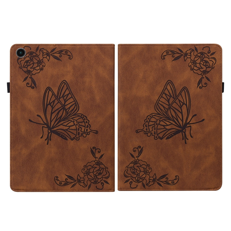 For Realme Pad Butterfly Flower Embossed Leather Tablet Case(Brown) - Realme by PMC TechLife | Online Shopping South Africa | PMC TechLife | Buy Now Pay Later Mobicred