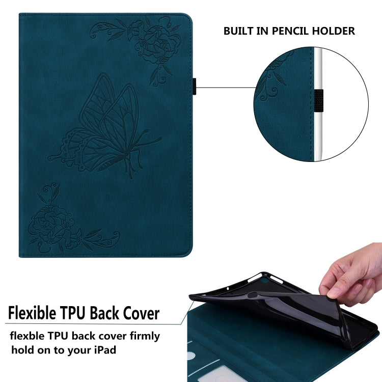 For Huawei MediaPad T5 Butterfly Flower Embossed Leather Tablet Case(Blue) - Huawei by PMC TechLife | Online Shopping South Africa | PMC TechLife | Buy Now Pay Later Mobicred