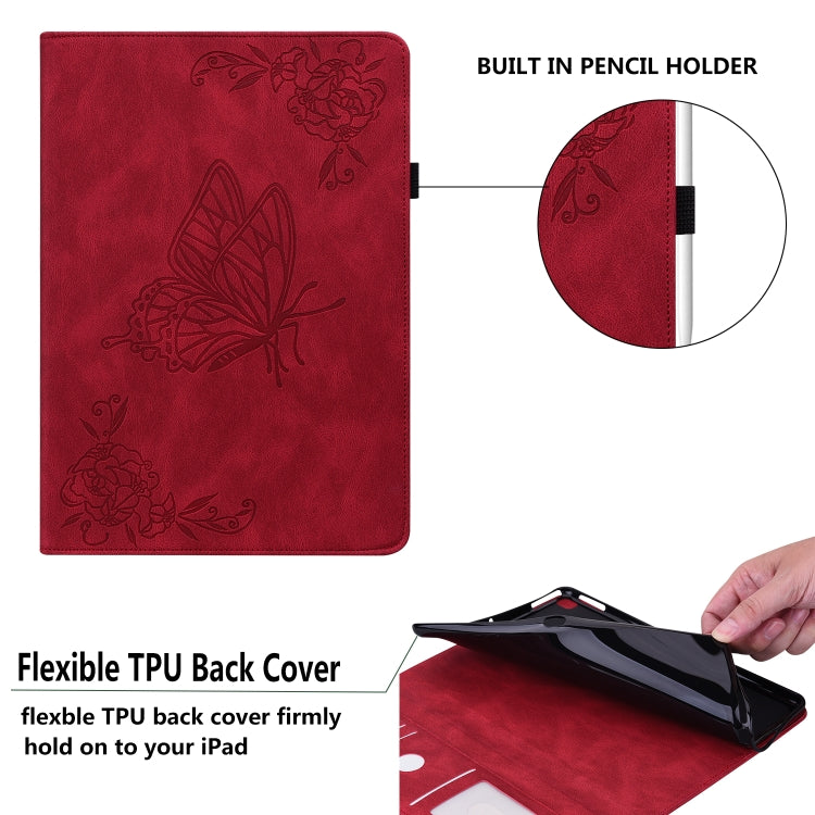 For Lenovo Tab P11 TB-J606F Butterfly Flower Embossed Leather Tablet Case(Red) - Lenovo by PMC TechLife | Online Shopping South Africa | PMC TechLife | Buy Now Pay Later Mobicred