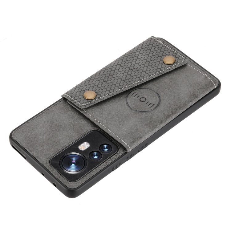 For Xiaomi 12 Double Buckle PU + TPU Shockproof Magnetic Phone Case(Grey) - Xiaomi Cases by PMC TechLife | Online Shopping South Africa | PMC TechLife