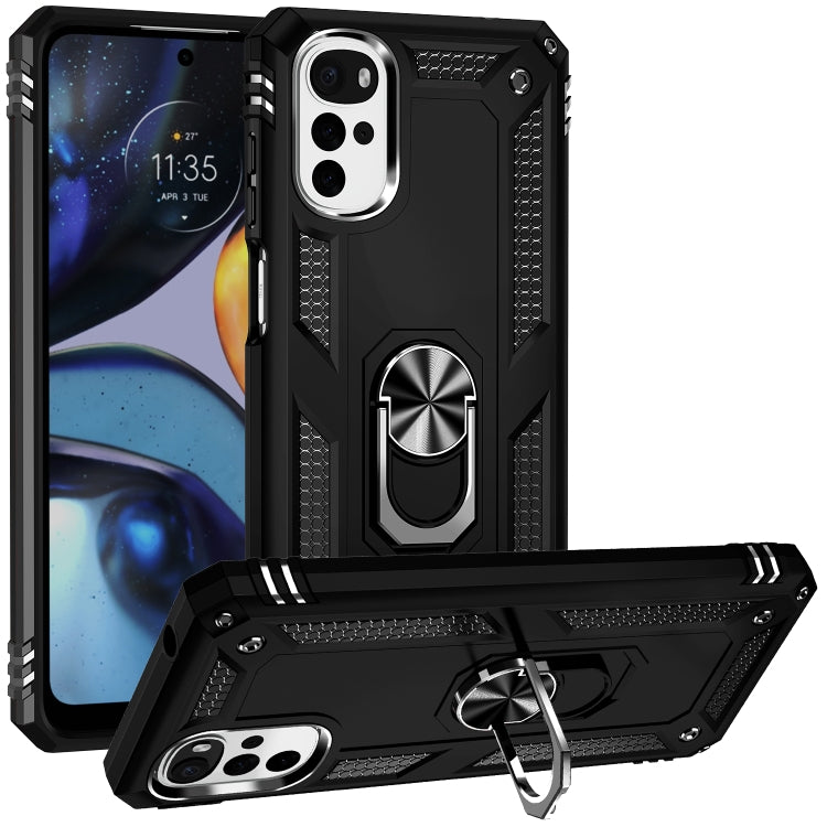 For Motorola Moto G22 Shockproof TPU + PC Holder Phone Case(Black) - Motorola Cases by PMC TechLife | Online Shopping South Africa | PMC TechLife | Buy Now Pay Later Mobicred