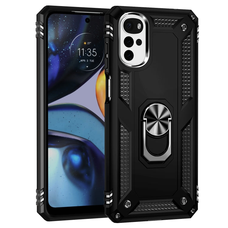 For Motorola Moto G22 Shockproof TPU + PC Holder Phone Case(Black) - Motorola Cases by PMC TechLife | Online Shopping South Africa | PMC TechLife | Buy Now Pay Later Mobicred