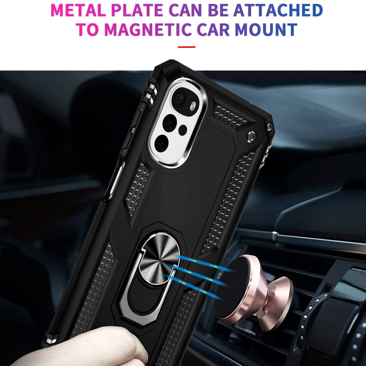 For Motorola Moto G22 Shockproof TPU + PC Holder Phone Case(Black) - Motorola Cases by PMC TechLife | Online Shopping South Africa | PMC TechLife | Buy Now Pay Later Mobicred