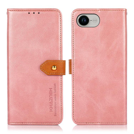 KHAZNEH Dual-color Cowhide Texture Flip Leather Phone Case For iPhone 16e(Rose Gold) - iPhone 16e Cases by PMC Jewellery | Online Shopping South Africa | PMC Jewellery | Buy Now Pay Later Mobicred