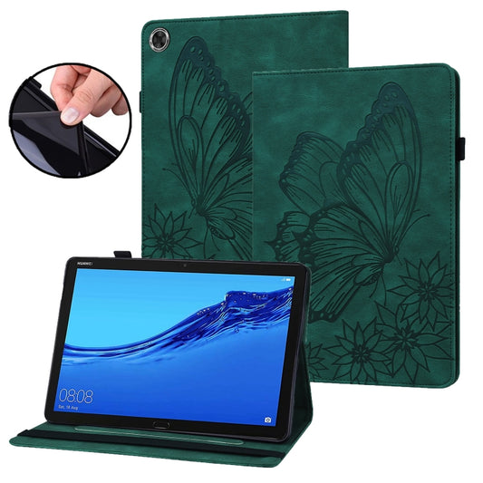 For Huawei MediaPad M5 Lite 10.1 Big Butterfly Embossed Leather Tablet Case(Green) - Huawei by PMC Jewellery | Online Shopping South Africa | PMC Jewellery | Buy Now Pay Later Mobicred