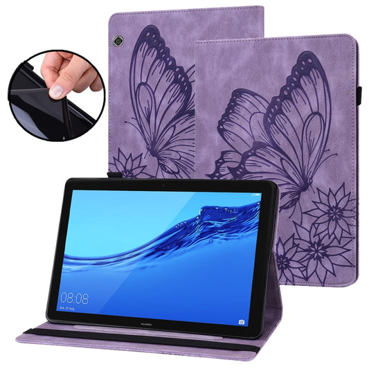 For Huawei MediaPad T3 10 Big Butterfly Embossed Leather Tablet Case(Purple) - Huawei by PMC Jewellery | Online Shopping South Africa | PMC Jewellery | Buy Now Pay Later Mobicred