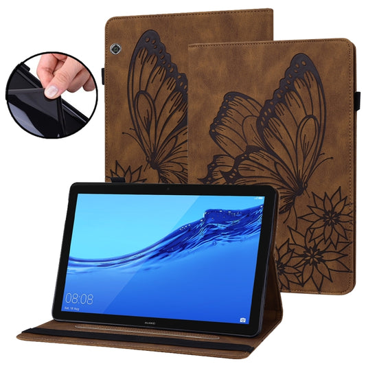 For Huawei MediaPad T3 10 Big Butterfly Embossed Leather Tablet Case(Brown) - Huawei by PMC Jewellery | Online Shopping South Africa | PMC Jewellery | Buy Now Pay Later Mobicred