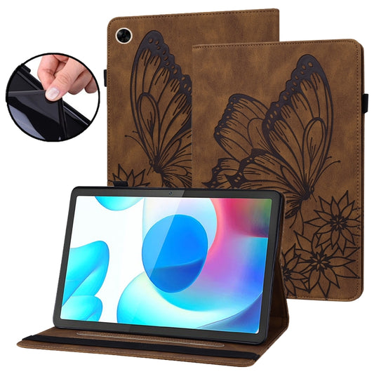 For Realme Pad Big Butterfly Embossed Leather Tablet Case(Brown) - Realme by PMC Jewellery | Online Shopping South Africa | PMC Jewellery | Buy Now Pay Later Mobicred