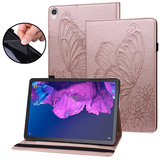 For Lenovo Tab P11 Big Butterfly Embossed Leather Tablet Case(Rose Gold) - Lenovo by PMC Jewellery | Online Shopping South Africa | PMC Jewellery | Buy Now Pay Later Mobicred