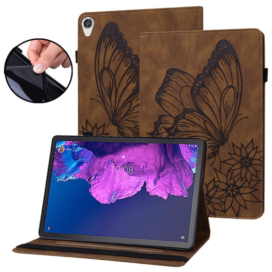 For Lenovo Tab P11 Big Butterfly Embossed Leather Tablet Case(Brown) - Lenovo by PMC Jewellery | Online Shopping South Africa | PMC Jewellery | Buy Now Pay Later Mobicred