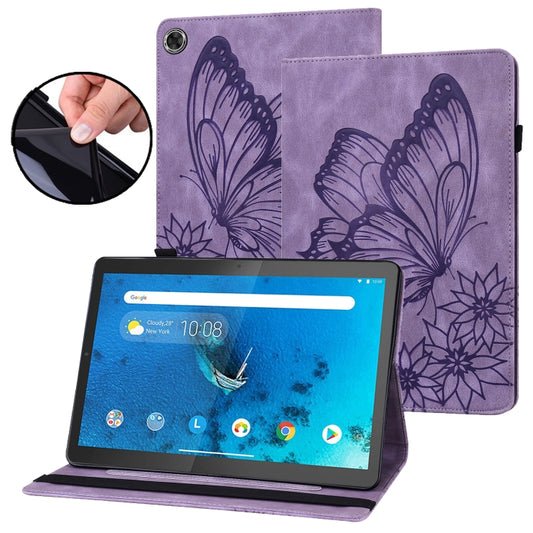 For Lenovo Tab M10 HD 2nd Gen Big Butterfly Embossed Leather Tablet Case(Purple) - Lenovo by PMC Jewellery | Online Shopping South Africa | PMC Jewellery | Buy Now Pay Later Mobicred