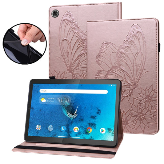 For Lenovo Tab M10 HD 2nd Gen Big Butterfly Embossed Leather Tablet Case(Rose Gold) - Lenovo by PMC Jewellery | Online Shopping South Africa | PMC Jewellery | Buy Now Pay Later Mobicred