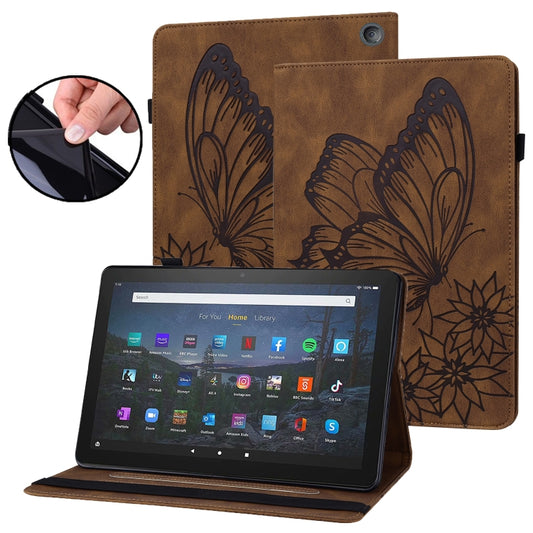 For Amazon Kindle Fire HD 10 / 10 Plus 2021 Big Butterfly Embossed Leather Tablet Case(Brown) - Amazon by PMC Jewellery | Online Shopping South Africa | PMC Jewellery | Buy Now Pay Later Mobicred