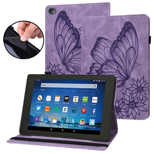 For Amazon Kindle Fire HD 10 2019 / 2017 Big Butterfly Embossed Smart Leather Tablet Case(Purple) - Amazon by PMC Jewellery | Online Shopping South Africa | PMC Jewellery | Buy Now Pay Later Mobicred