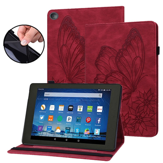 For Amazon Kindle Fire HD 10 2019 / 2017 Big Butterfly Embossed Smart Leather Tablet Case(Red) - Amazon by PMC Jewellery | Online Shopping South Africa | PMC Jewellery | Buy Now Pay Later Mobicred