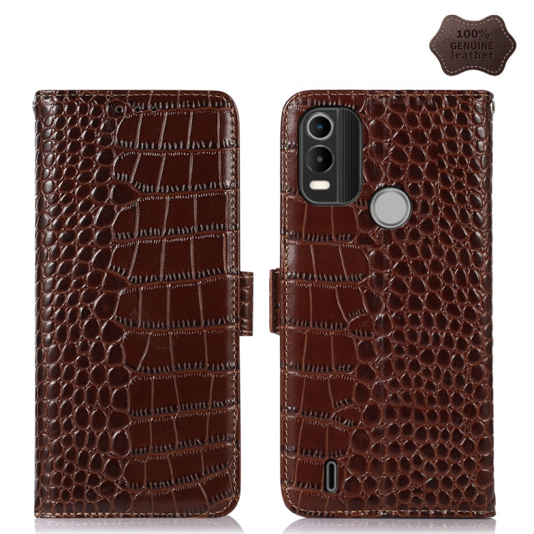 For Nokia C21 Plus Crocodile Top Layer Cowhide Leather Phone Case(Brown) - Nokia Cases by PMC TechLife | Online Shopping South Africa | PMC TechLife | Buy Now Pay Later Mobicred