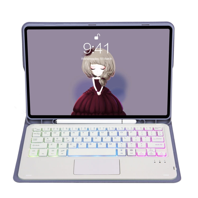 For Samsung Galaxy Tab S8 / S7 A700B-AS Candy Color Backlight Bluetooth Keyboard Leather Tablet Case(Purple) - Samsung Keyboard by PMC TechLife | Online Shopping South Africa | PMC TechLife