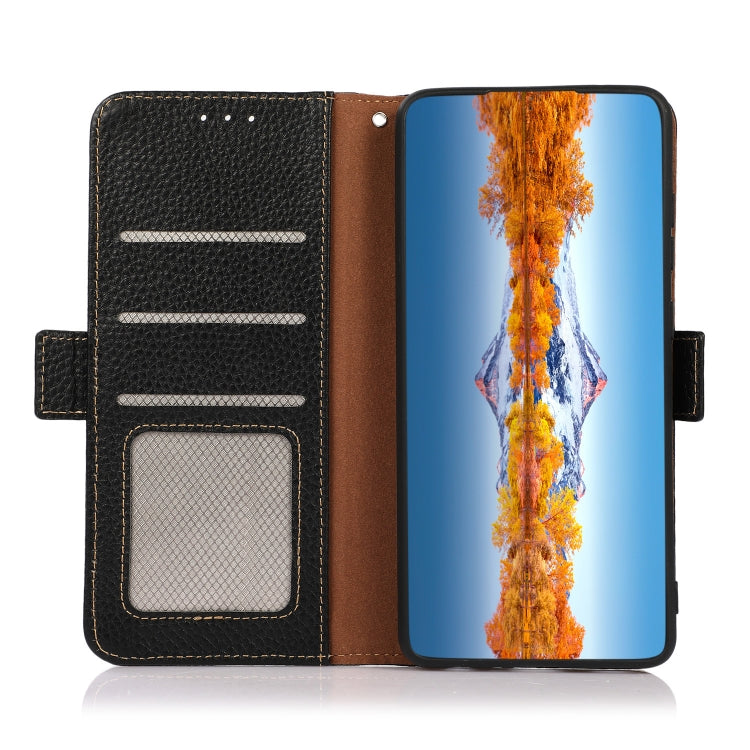 For OnePlus Nord 2T 5G KHAZNEH Litchi Texture RFID Genuine Leather Phone Case(Black) - OnePlus Cases by PMC TechLife | Online Shopping South Africa | PMC TechLife | Buy Now Pay Later Mobicred