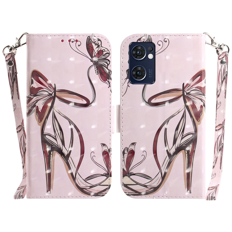 For OPPO Reno7 5G Foreign / Find X5 Lite 3D Colored Horizontal Flip Leather Phone Case(Butterfly High-heeled) - OPPO Cases by PMC TechLife | Online Shopping South Africa | PMC TechLife | Buy Now Pay Later Mobicred