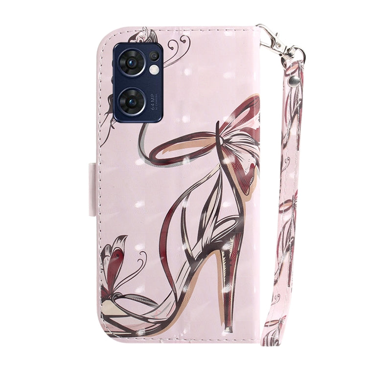 For OPPO Reno7 5G Foreign / Find X5 Lite 3D Colored Horizontal Flip Leather Phone Case(Butterfly High-heeled) - OPPO Cases by PMC TechLife | Online Shopping South Africa | PMC TechLife | Buy Now Pay Later Mobicred
