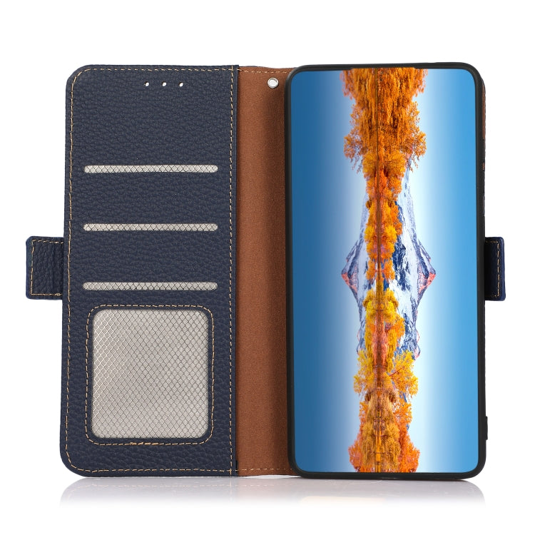 For Huawei nova Y70 Plus KHAZNEH Side-Magnetic Litchi Genuine Leather RFID Phone Case(Blue) - Huawei Cases by PMC TechLife | Online Shopping South Africa | PMC TechLife | Buy Now Pay Later Mobicred