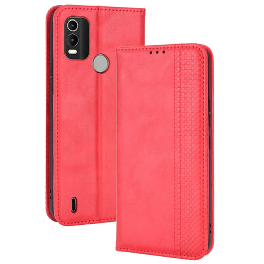 For Nokia C21 Plus Magnetic Buckle Retro Crazy Horse Leather Phone Case(Red) - Nokia Cases by PMC Jewellery | Online Shopping South Africa | PMC Jewellery