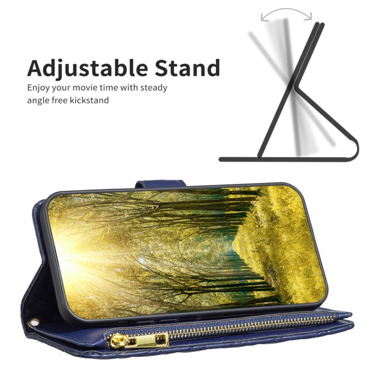 For OPPO Find X5 Lite / Reno7 5G Diamond Lattice Zipper Wallet Leather Flip Phone Case(Blue) - OPPO Cases by PMC TechLife | Online Shopping South Africa | PMC TechLife | Buy Now Pay Later Mobicred