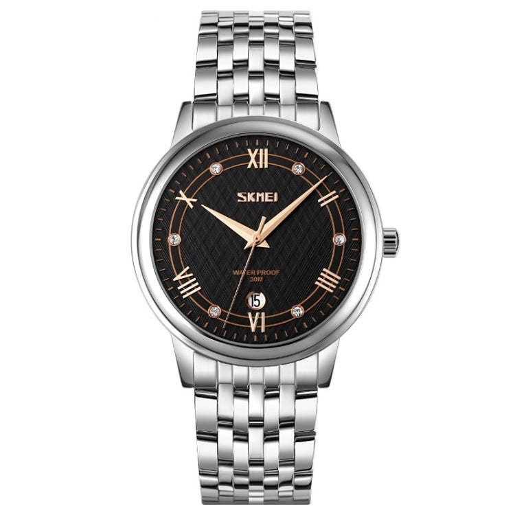 SKMEI 9272 Stainless Steel Buckle Strap Waterproof Quartz Watch Man(Silver Shell Black Surface) - free shipping - PMC TechLife - Order now!