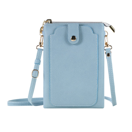 Litchi Texture Card Holder Mobile Phone Zipper Bag with Long Strap(Light Blue) -  by PMC Jewellery | Online Shopping South Africa | PMC Jewellery | Buy Now Pay Later Mobicred