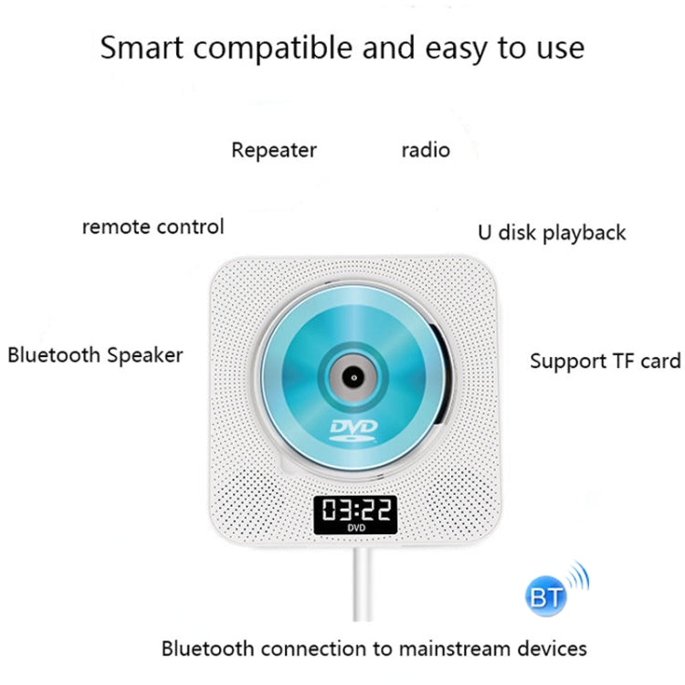 Kecag KC-608 Wall Mounted HD DVD Player Bluetooth CD Player(White) - free shipping - PMC Jewellery - Order now!