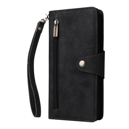 For Google Pixel 6a Rivet Buckle 9 Cards Three Fold Leather Phone Case(Black) - Google Cases by PMC Jewellery | Online Shopping South Africa | PMC Jewellery | Buy Now Pay Later Mobicred