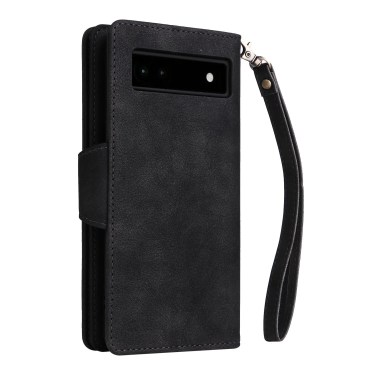 For Google Pixel 6a Rivet Buckle 9 Cards Three Fold Leather Phone Case(Black) - Google Cases by PMC Jewellery | Online Shopping South Africa | PMC Jewellery | Buy Now Pay Later Mobicred