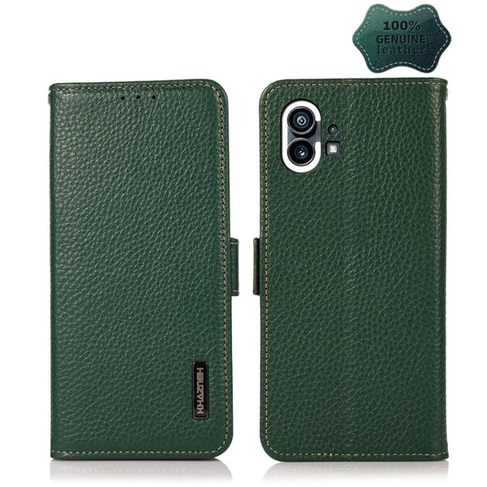 For Nothing Phone 1 KHAZNEH Side-Magnetic Litchi Genuine Leather RFID Phone Case(Green) - More Brand by PMC Jewellery | Online Shopping South Africa | PMC Jewellery | Buy Now Pay Later Mobicred