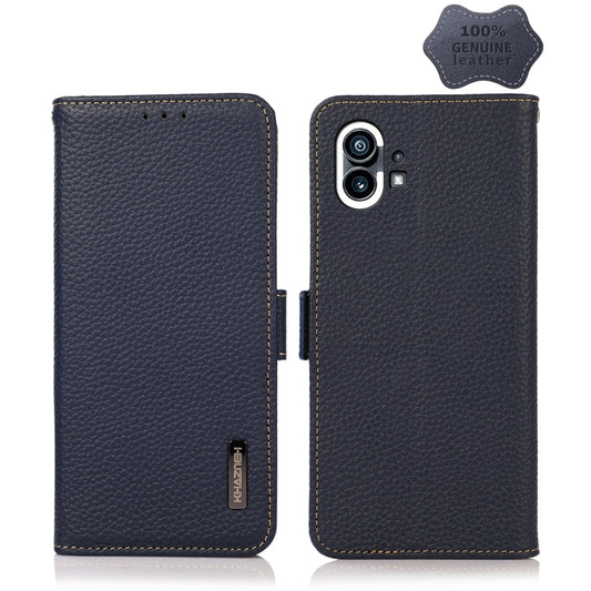 For Nothing Phone 1 KHAZNEH Side-Magnetic Litchi Genuine Leather RFID Phone Case(Blue) - More Brand by PMC Jewellery | Online Shopping South Africa | PMC Jewellery | Buy Now Pay Later Mobicred