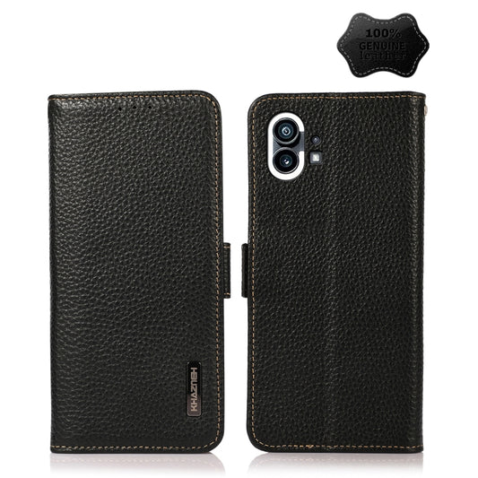 For Nothing Phone 1 KHAZNEH Side-Magnetic Litchi Genuine Leather RFID Phone Case(Black) - More Brand by PMC Jewellery | Online Shopping South Africa | PMC Jewellery | Buy Now Pay Later Mobicred