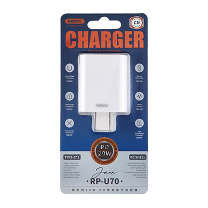 REMAX RP-U70 Jane Series 20W USB-C/Type-C PD Fast Charger, Specification:UK Plug(White) - USB Charger by REMAX | Online Shopping South Africa | PMC Jewellery | Buy Now Pay Later Mobicred