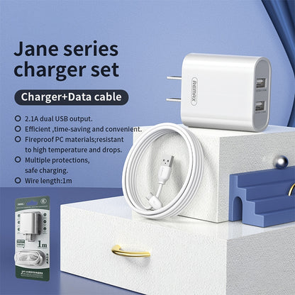 REMAX RP-U35 Jane Series 2.1A Dual USB Port Fast Charger Set, Cable:USB-C/Type-C(CN Plug) - USB Charger by REMAX | Online Shopping South Africa | PMC Jewellery | Buy Now Pay Later Mobicred