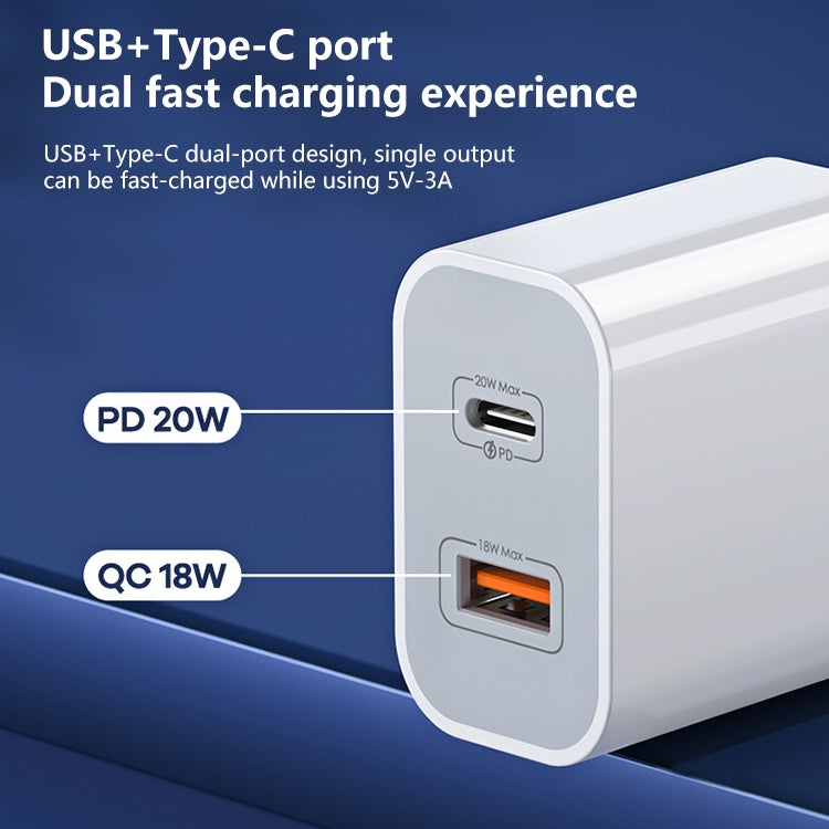 REMAX RP-U68 20W USB+USB-C/Type-C Dual Interface Fast Charger Set, Specification:EU Plug(White) - USB Charger by REMAX | Online Shopping South Africa | PMC Jewellery | Buy Now Pay Later Mobicred