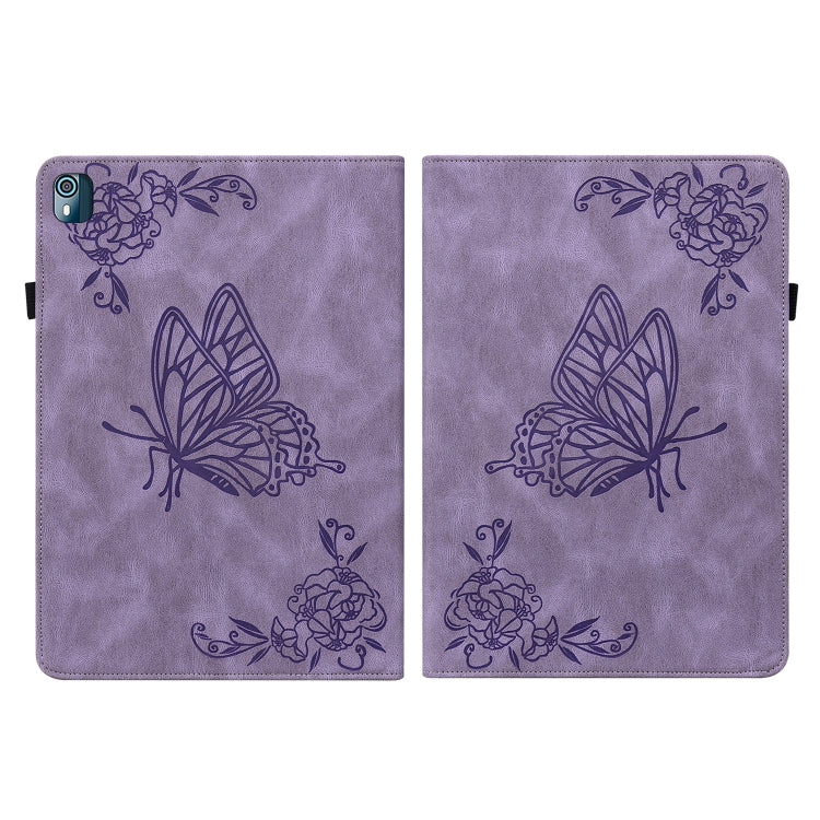 For Nokia T10 Butterfly Flower Embossed Leather Tablet Case(Purple) - Nokia by PMC TechLife | Online Shopping South Africa | PMC TechLife | Buy Now Pay Later Mobicred