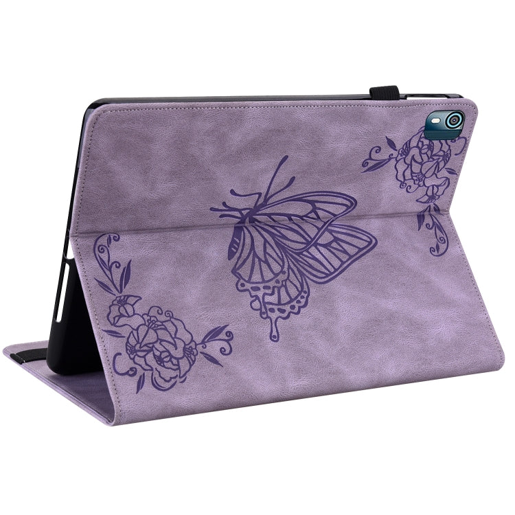 For Nokia T10 Butterfly Flower Embossed Leather Tablet Case(Purple) - Nokia by PMC TechLife | Online Shopping South Africa | PMC TechLife | Buy Now Pay Later Mobicred