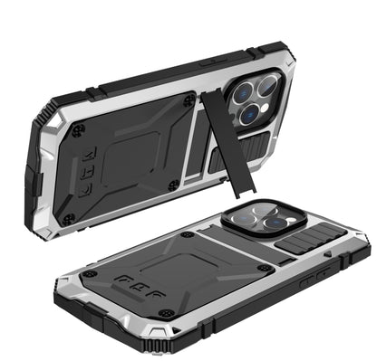 For iPhone 14 Pro R-JUST Shockproof Waterproof Dust-proof Case with Holder(Silver) - iPhone 14 Pro Cases by R-JUST | Online Shopping South Africa | PMC Jewellery