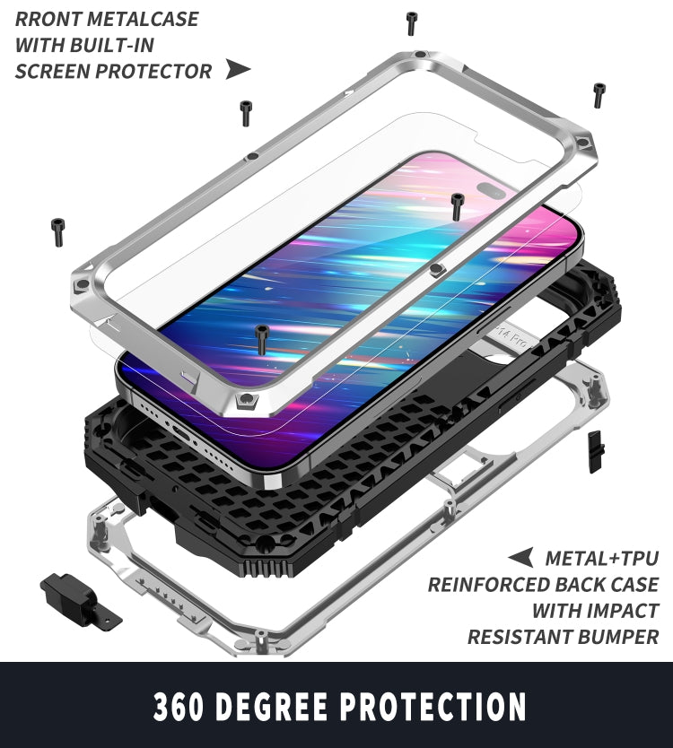 For iPhone 14 Pro R-JUST Shockproof Waterproof Dust-proof Case with Holder(Silver) - iPhone 14 Pro Cases by R-JUST | Online Shopping South Africa | PMC TechLife