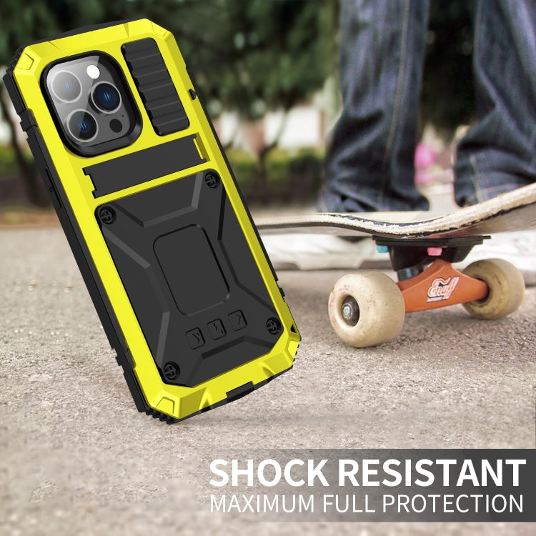 For iPhone 14 Pro R-JUST Shockproof Waterproof Dust-proof Case with Holder(Yellow) - iPhone 14 Pro Cases by R-JUST | Online Shopping South Africa | PMC Jewellery