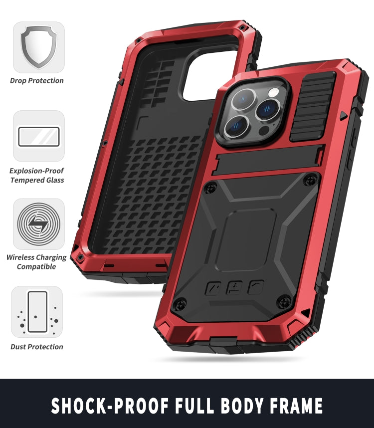For iPhone 14 Pro R-JUST Shockproof Waterproof Dust-proof Case with Holder(Red) - free shipping - PMC TechLife - Order now!