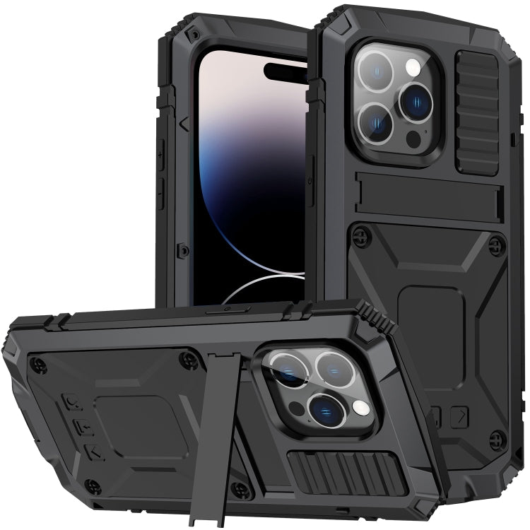 For iPhone 14 Pro R-JUST Shockproof Waterproof Dust-proof Case with Holder(Black) - iPhone 14 Pro Cases by R-JUST | Online Shopping South Africa | PMC Jewellery