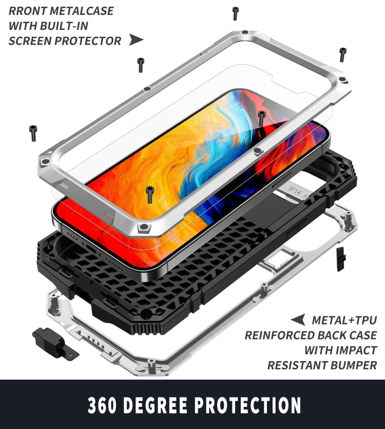 For iPhone 14 Plus R-JUST Shockproof Waterproof Dust-proof Case with Holder (Silver) - free shipping - PMC TechLife - Order now!