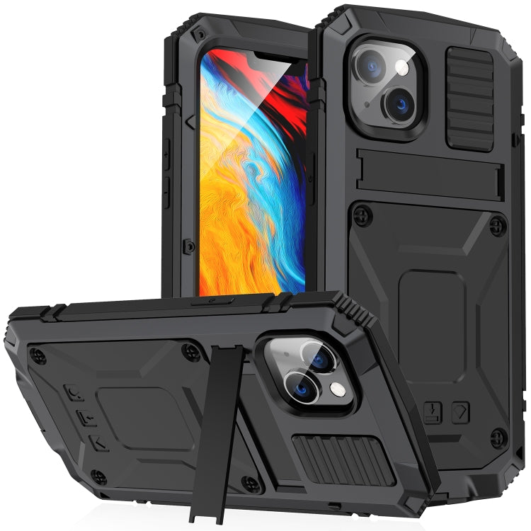 For iPhone 14 Plus R-JUST Shockproof Waterproof Dust-proof Case with Holder (Black) - free shipping - PMC TechLife - Order now!