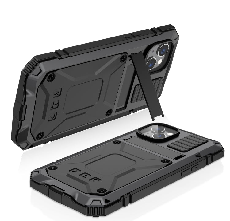 For iPhone 14 Plus R-JUST Shockproof Waterproof Dust-proof Case with Holder (Black) - free shipping - PMC TechLife - Order now!